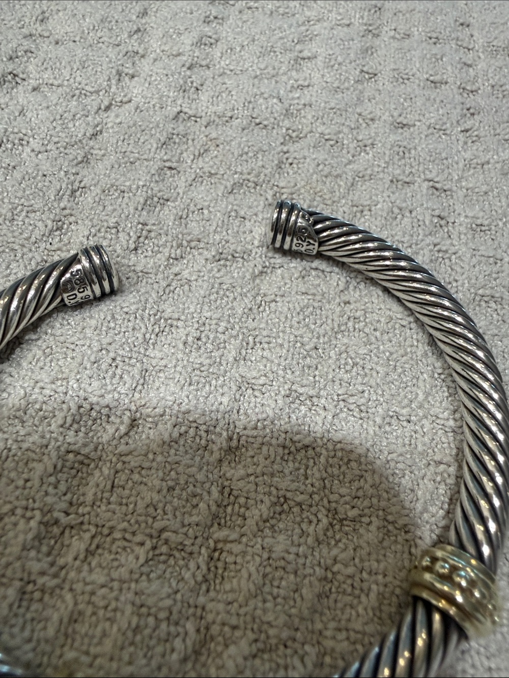 David Yurman Two-Tone Cable Cuff Bracelet - Silver and Gold - Picture 2 of 4